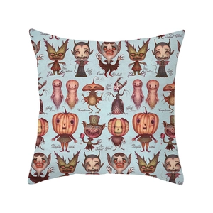 Housse de coussin Halloween carrée avec motifs de monstres et illustrations de contes sombres