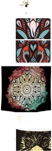 Detail view of polyester tapestry featuring mandala patterns and reinforced edge stitching
