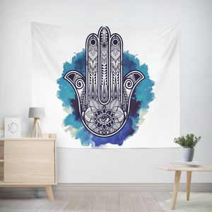 Modern Hamsa Hand tapestry with watercolor details for minimalist home wall decor