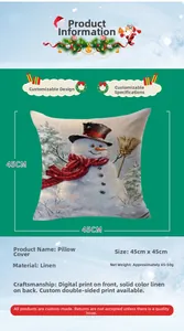 Detailed view of linen Christmas snowman pillow cover featuring 45x45cm size specifications
