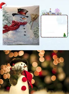 Detail of Christmas snowman linen pillowcase with digital print and festive decorations