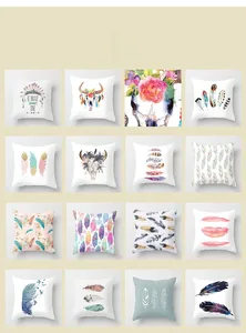 Matrix display showing 16 bohemian cushion covers with peacock feather and skull patterns
