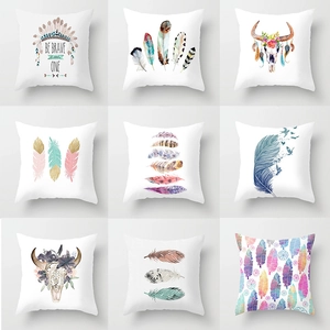 Polyester Bohemian Feather Print Square Pillowcase Soft Digital Printing Cushion Cover For Sofa Living Room Home Decor