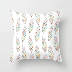 Modern white square pillowcase with colorful artistic peacock feather pattern prints