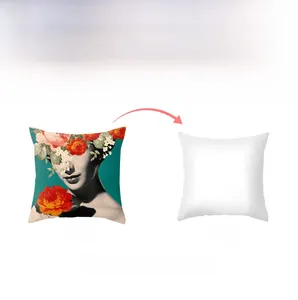 Detailed view of the square pillowcase showing artistic floral portrait print and plain white back