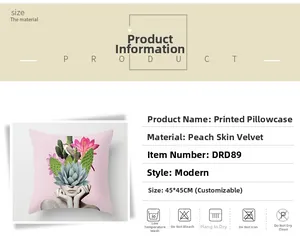 Detailed product specifications of 45x45cm peach skin velvet floral woman pillowcase