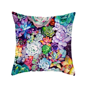 Square pillowcase featuring vibrant watercolor succulent plants and tropical cactus pattern