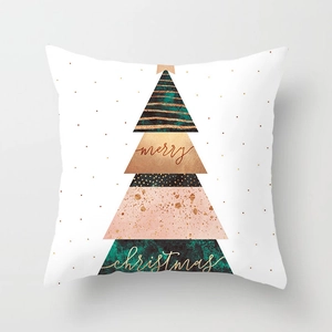 Nordic peach skin Christmas pillowcase with geometric tree patterns and Merry Christmas text