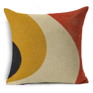 Detailed view of square linen pillowcase with modern abstract geometric pattern