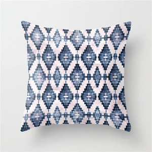 Nordic geometric square cushion cover in navy pink and beige with bohemian diamond patterns