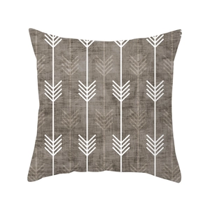 Nordic grey square cushion cover with white geometric arrow pattern in cotton linen texture