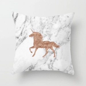 Modern marble pillowcase featuring a rose gold unicorn silhouette for home sofa decor