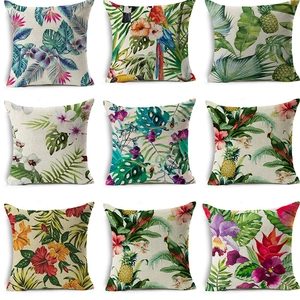 Tropical Flamingo Floral Plant Linen Pillowcase Square Decorative Cushion Cover For Sofa Living Room Home Decor No Insert