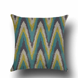 Close-up of geometric wave pattern on breathable cotton linen square pillowcase