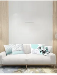 Close-up of geometric marble pattern pillowcases on a white sofa in a modern room
