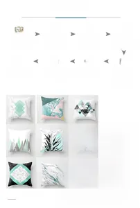 Detail view of 9 Nordic style pillow covers featuring geometric and marble patterns