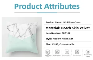 Detail of peach skin pillowcase with grey marble and mint green geometric pattern