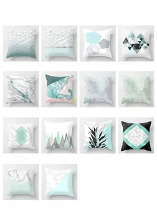 Detail view of 14 marble and geometric pattern peach skin fabric square cushion covers