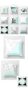 Macro detail of geometric marble patterns on square peach skin fabric pillow covers