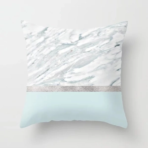 Modern marble and mint blue geometric patchwork pillowcase with silver glitter detail