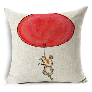 Modern linen pillowcase featuring a cute watercolor giraffe with a red balloon