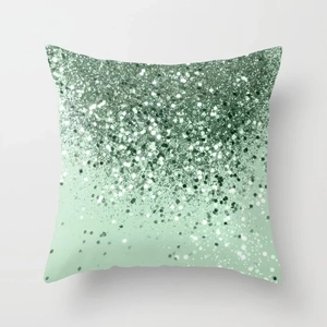 Detailed view of the mint green gradient glitter texture on the polyester pillowcase