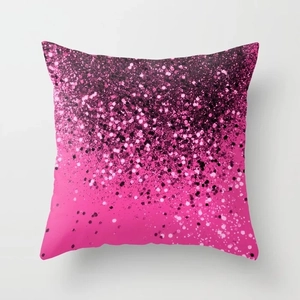 Detail of modern Nordic polyester pillowcase with vibrant pink to black glitter gradient