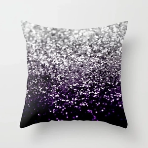Close-up of modern gradient pillowcase with sparkling glitter print and purple ombre texture
