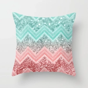 Detail of modern Nordic polyester pillowcase with shiny gradient chevron pattern stripes