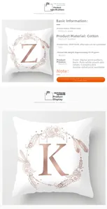 Detail of 45x45cm peach skin pillowcase with rose gold floral alphabet print