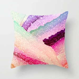 Detail view of modern Nordic cushion cover with colorful abstract ink gradient pattern