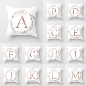 Modern Minimalist Peach Skin Pillowcase Rose Gold Alphabet Letter Floral Wreath Cushion Cover Polyester Square Home Decor