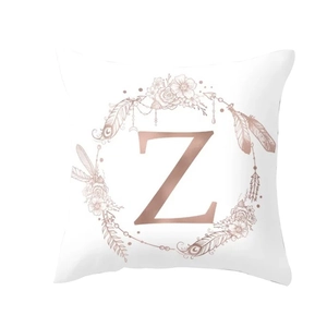 Modern white peach skin pillowcase with rose gold alphabet Z and floral wreath design