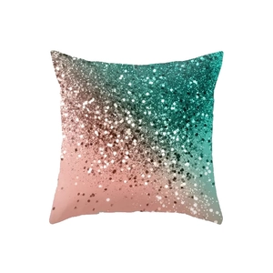 Modern Nordic square pillowcase with pink to teal gradient and glittery sequin texture
