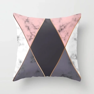 Modern Nordic pillow cover with pink marble geometric patterns and gold line details