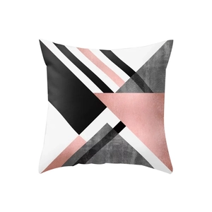 Pink marble and geometric pattern nordic square throw pillow cover in soft peach skin