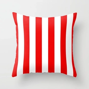 Detailed close-up of high-quality red and white striped square decorative pillow cover