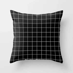 Detail of modern black and white plaid linen pillowcase with high-quality twill texture