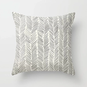 Nordic minimalist black and white herringbone pattern square throw pillow cover