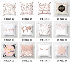 Selection of 12 square pillow covers featuring rose gold geometric and floral patterns