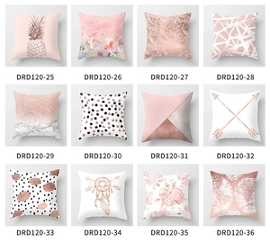 Collage of 12 pink geometric and floral pillow covers with various modern patterns