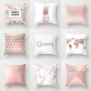 Rose Gold Geometric Pattern Peach Skin Pillowcase Modern Ins Style Cushion Cover Only For Sofa Home Decor Without Core