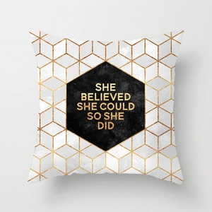 Pink minimalist geometric pillow cover with She Believed She Could So She Did text