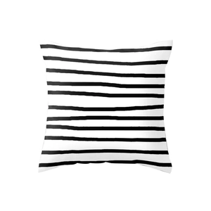 Modern square throw pillow cover with minimalist black and white horizontal stripes