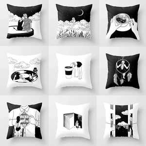 Nordic Minimalist Black And White Surrealist Art Illustration Pillowcase Polyester Square Cushion Cover Modern Home Decor