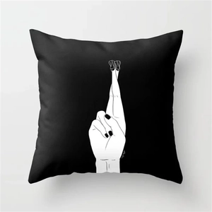 Nordic minimalist black square pillowcase featuring creative white line art illustration