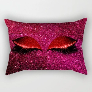 Magenta sequin pillowcase featuring closed eyelashes and glitter eyeshadow design
