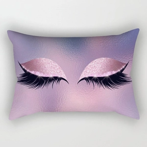 Chic purple gradient eyelash lumbar pillow cover with pink glitter sequins for sofa decor