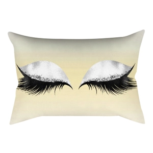 Modern rectangular pillowcase featuring stylish eyelash pattern with silver glitter eyeshadow