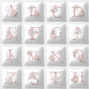 Modern Minimalist Rose Gold Alphabet Flower Peach Skin Pillowcase Polyester Decorative Cushion Cover For Living Room Bedroom